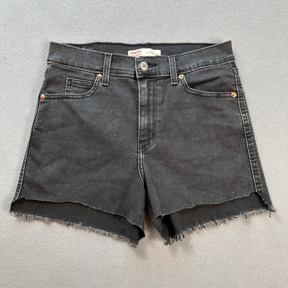 Signature by Levi Strauss & Co Denim Shorts Womens 25 Black High Rise Distressed